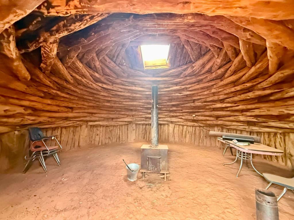 Inside a traditional Navajo Hogan